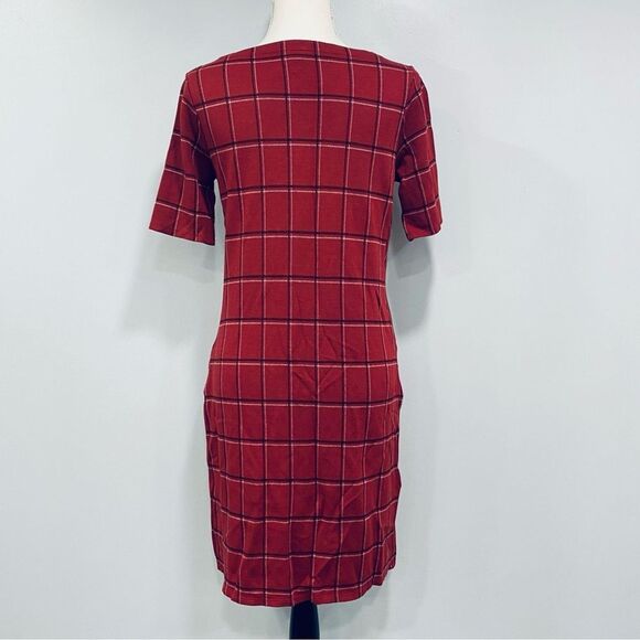 J. JILL XS Red Windowpane Ponte Knit Boatneck Sheath Dress Christmas Classic - Picture 2 of 15